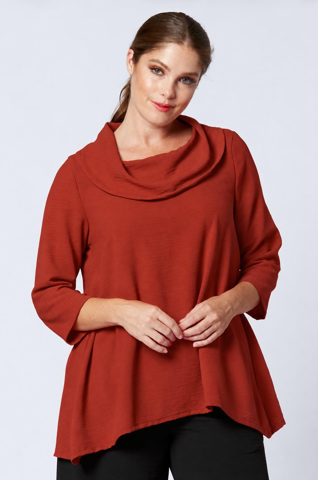 Sydney Project Cory 3/4 Sleeve Relaxed Cowl Neck Top - AFT8092 - RUST
