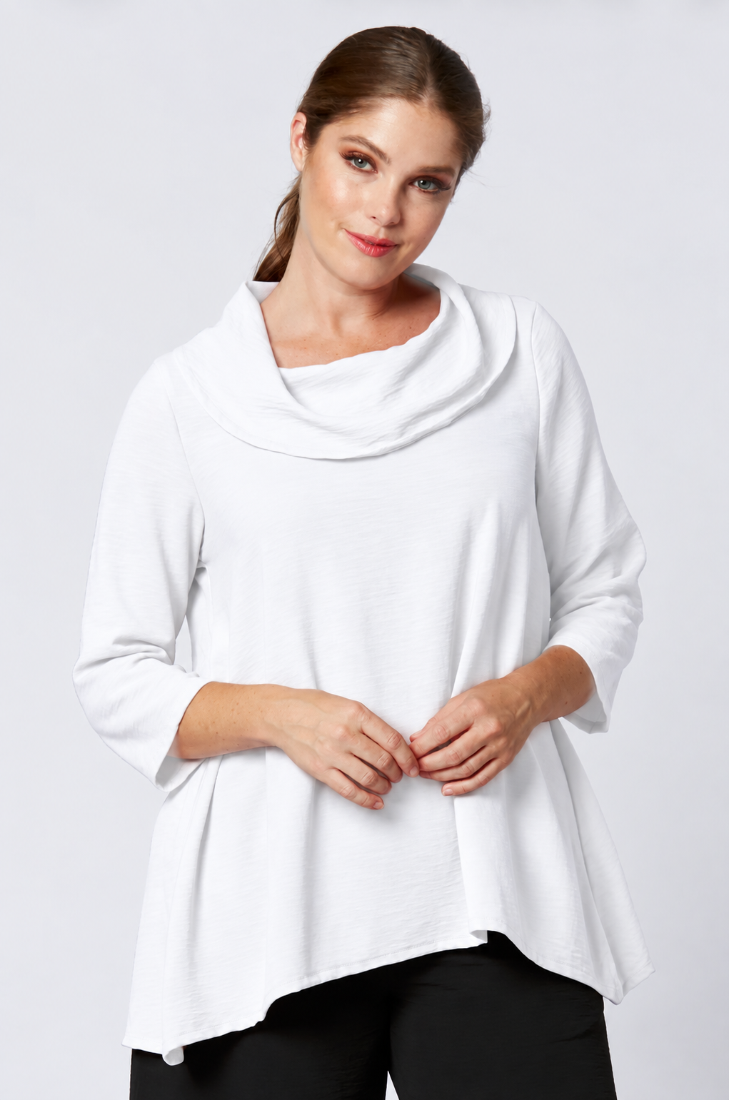 Sydney Project Cory 3/4 Sleeve Relaxed Cowl Neck Top - AFT8092 - WHITE