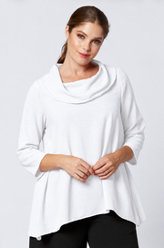 Sydney Project Cory 3/4 Sleeve Relaxed Cowl Neck Top - AFT8092 - WHITE
