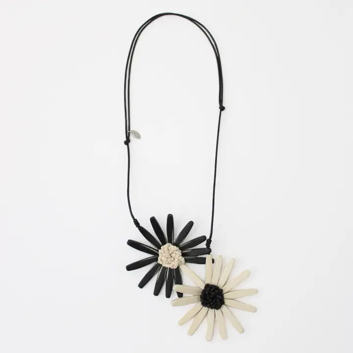 SYLCA Amaya Double Flower Statement Necklace - BP21N16 - BLACK/WHITE