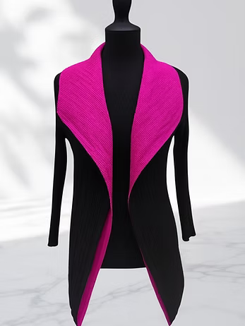 Vanite Couture Oversized Colored Lapel Jacket - 81004 - MAGENTA/BLACK