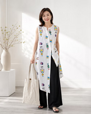 Vanite Couture Asymmetric Button Front Robot Detail Sleeveless Top - 81180-1 - WHITE