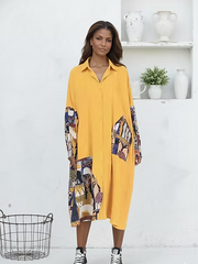 Vanite Couture Button Front Mixed Media Shirt Dress - 81396 - YELLOW