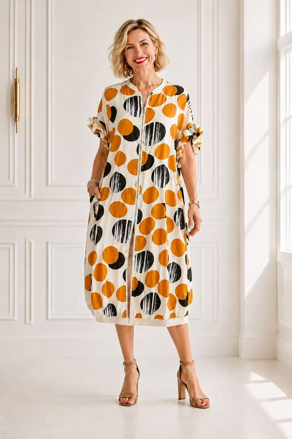 Vanite Couture Zip Front Polka Dot Shirt/Dress - 81562 - YELLOW/DOTS