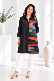Vanite Couture Button Front Pleated Abstract Contrasting Jacket/Dress - 81805 - BLACK MULTI
