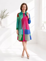 Vanite Couture Button Front Abstract Jacket/Dress - 81808 - TEAL/BLUE MULTI