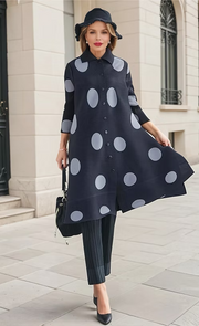 Vanite Couture Button Front Polka Dot Dress - 81819 - BLACK/GREY