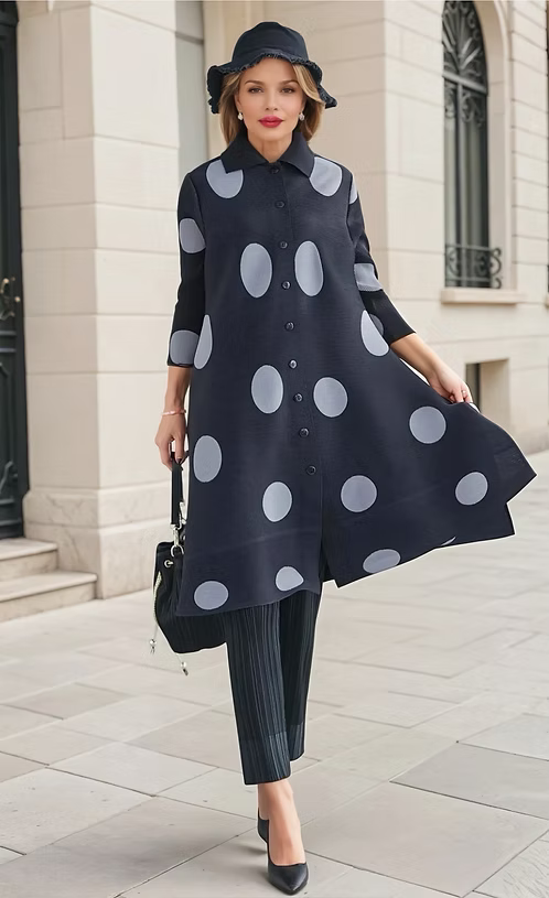Vanite Couture Button Front Polka Dot Dress - 81819 - BLACK/GREY