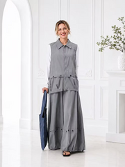 Vanite Couture Zip Front Snap Detail Solid Vest - 81950 - GREY