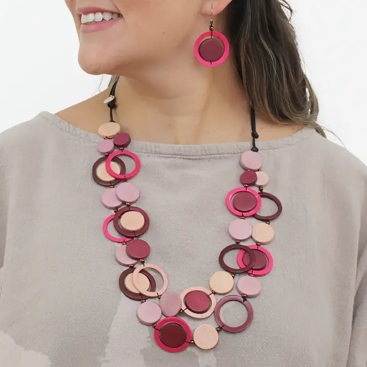 SYLCA Circle Cut Out Necklace - BP25N30 - MAGENTA