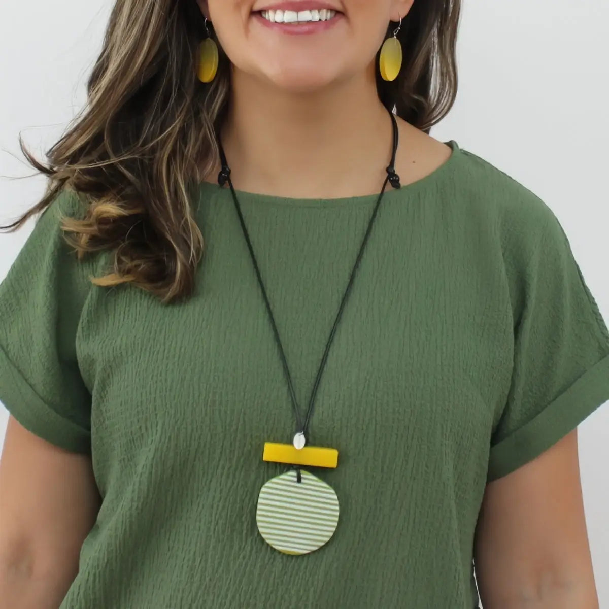 SYLCA Lime Palms Statement Pendant