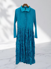 Vanite Couture Button Front Pleated and Textured Dress - 820168 - TEAL
