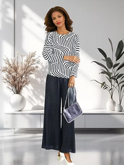 Vanite Couture Wavy Patterned Top - 820675 - WHITE/BLACK