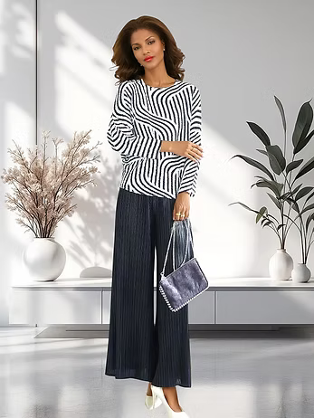 Vanite Couture Wavy Patterned Top - 820675 - WHITE/BLACK