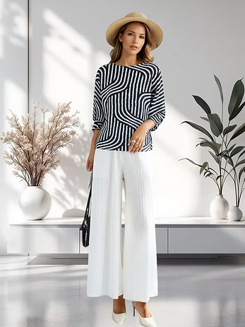 Vanite Couture Wavy Patterned Top - 820695 - BLACK/WHITE