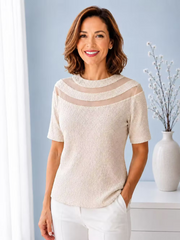 Vanite Couture Pleated Sheer Detail Top - 821227 - CREAM