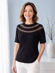Vanite Couture Pleated Sheer Detail Top - 821227 - BLACK