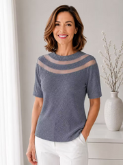 Vanite Couture Pleated Sheer Detail Top - 821227 - GREY