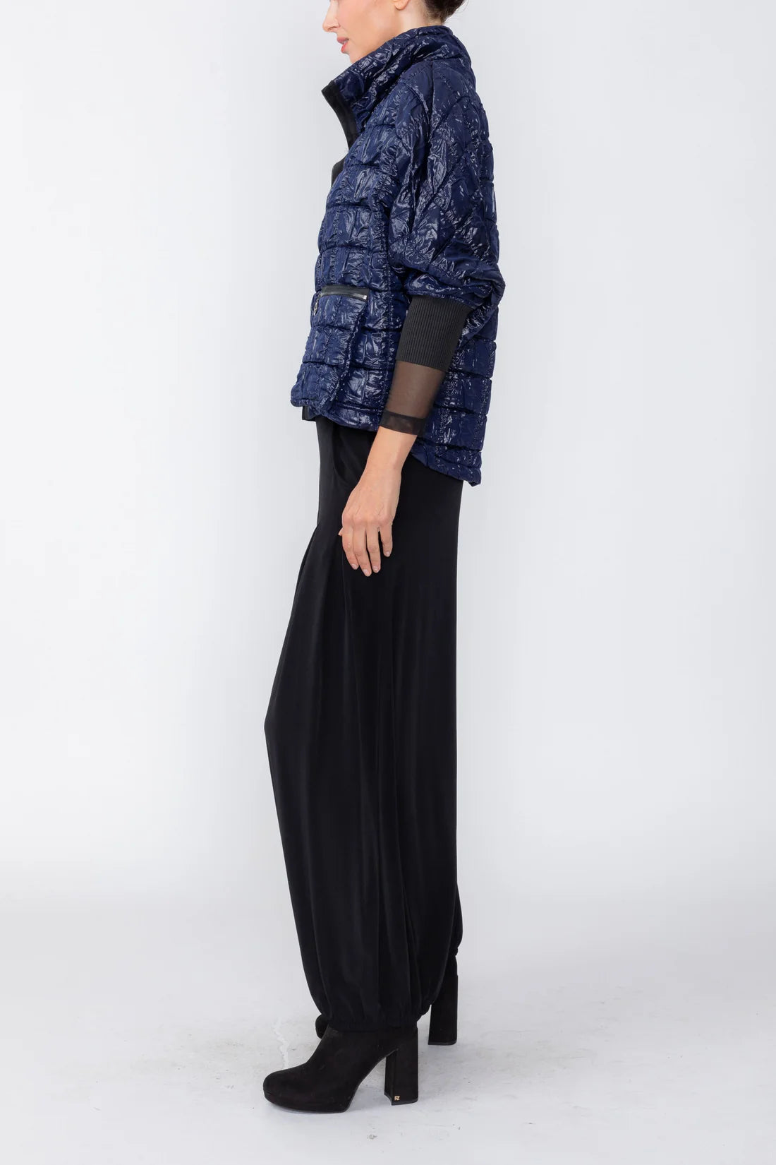 IC COLLECTION Zip Front Crop Jacket - 8237J - NAVY