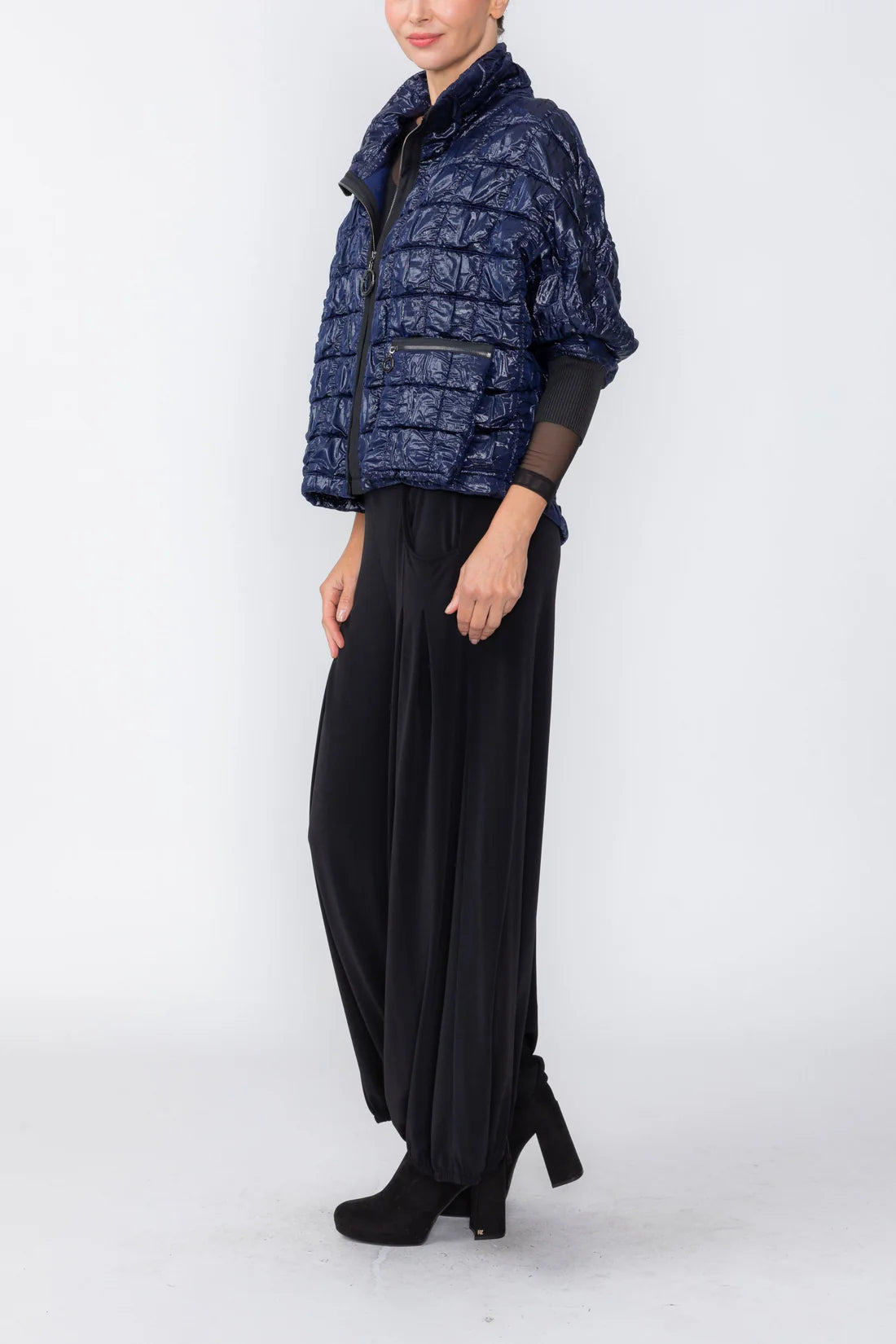 IC COLLECTION Zip Front Crop Jacket - 8237J - NAVY