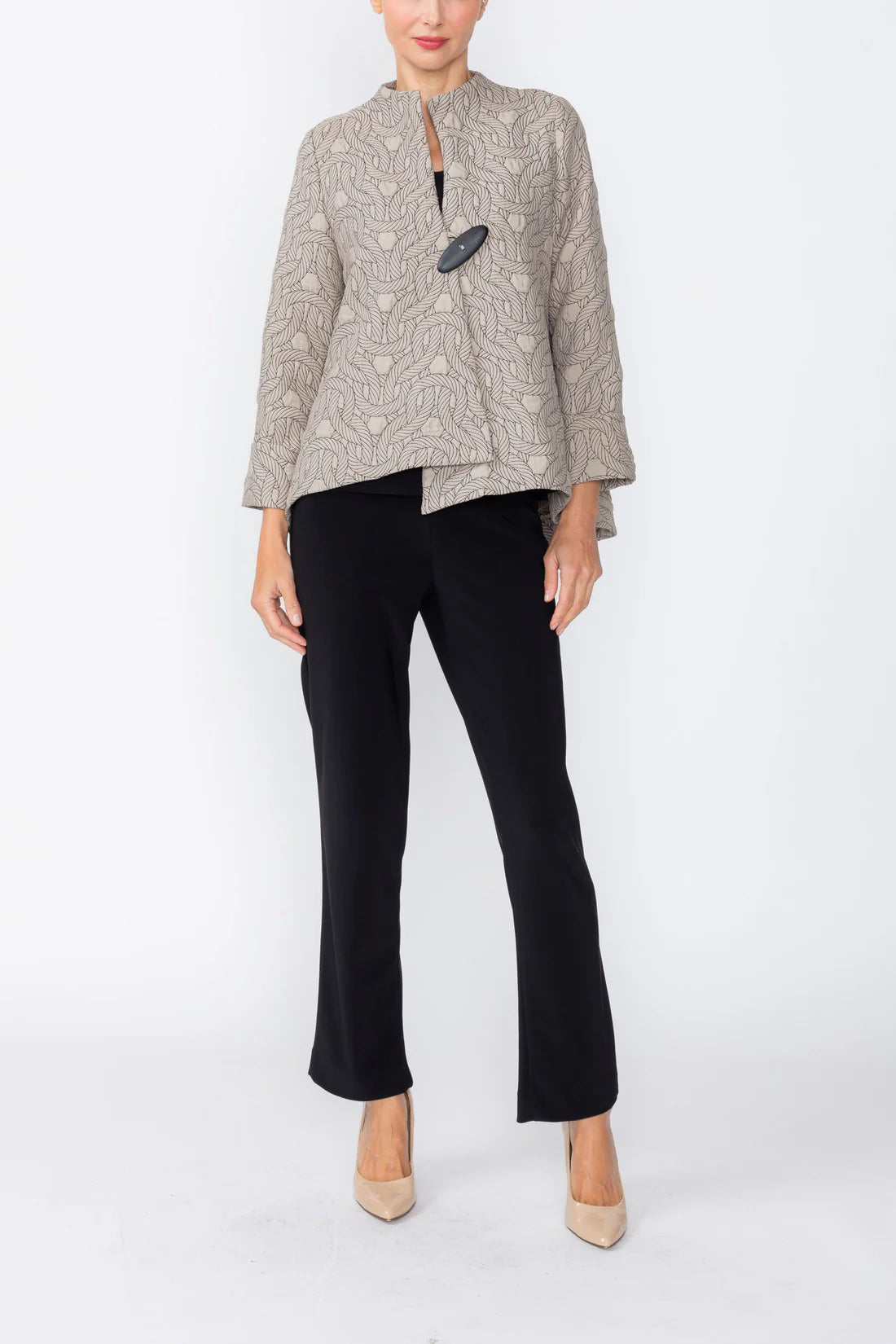 IC COLLECTION Asymmetric One Button Jacket - 8240J - TAUPE