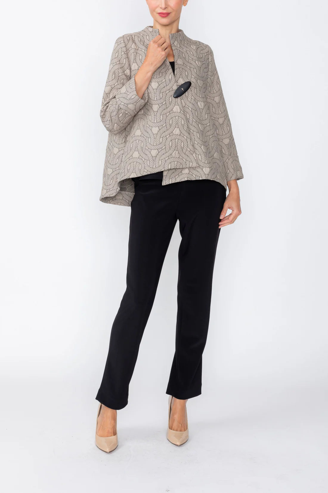 IC COLLECTION Asymmetric One Button Jacket - 8240J - TAUPE