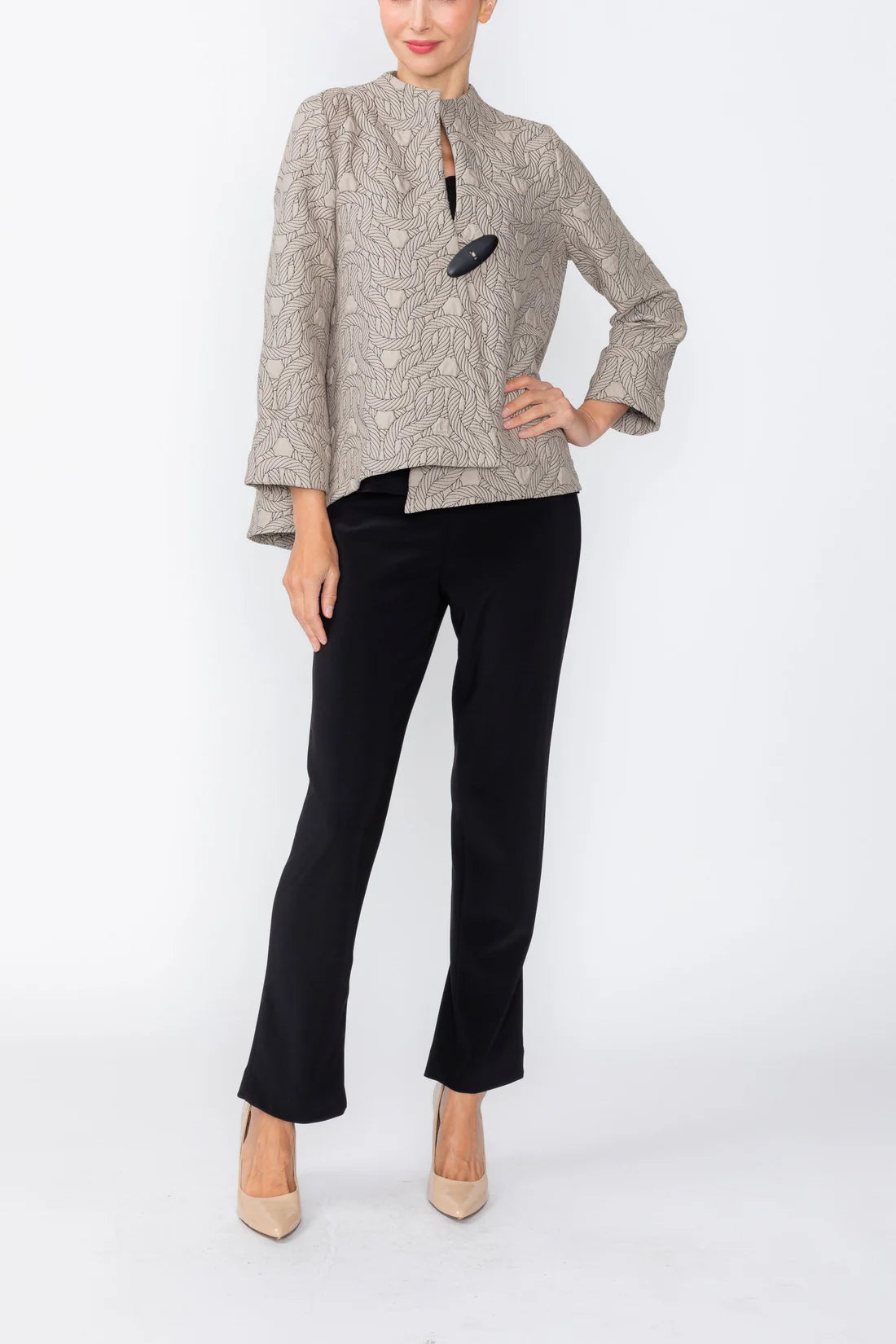 IC COLLECTION Asymmetric One Button Jacket - 8240J - TAUPE