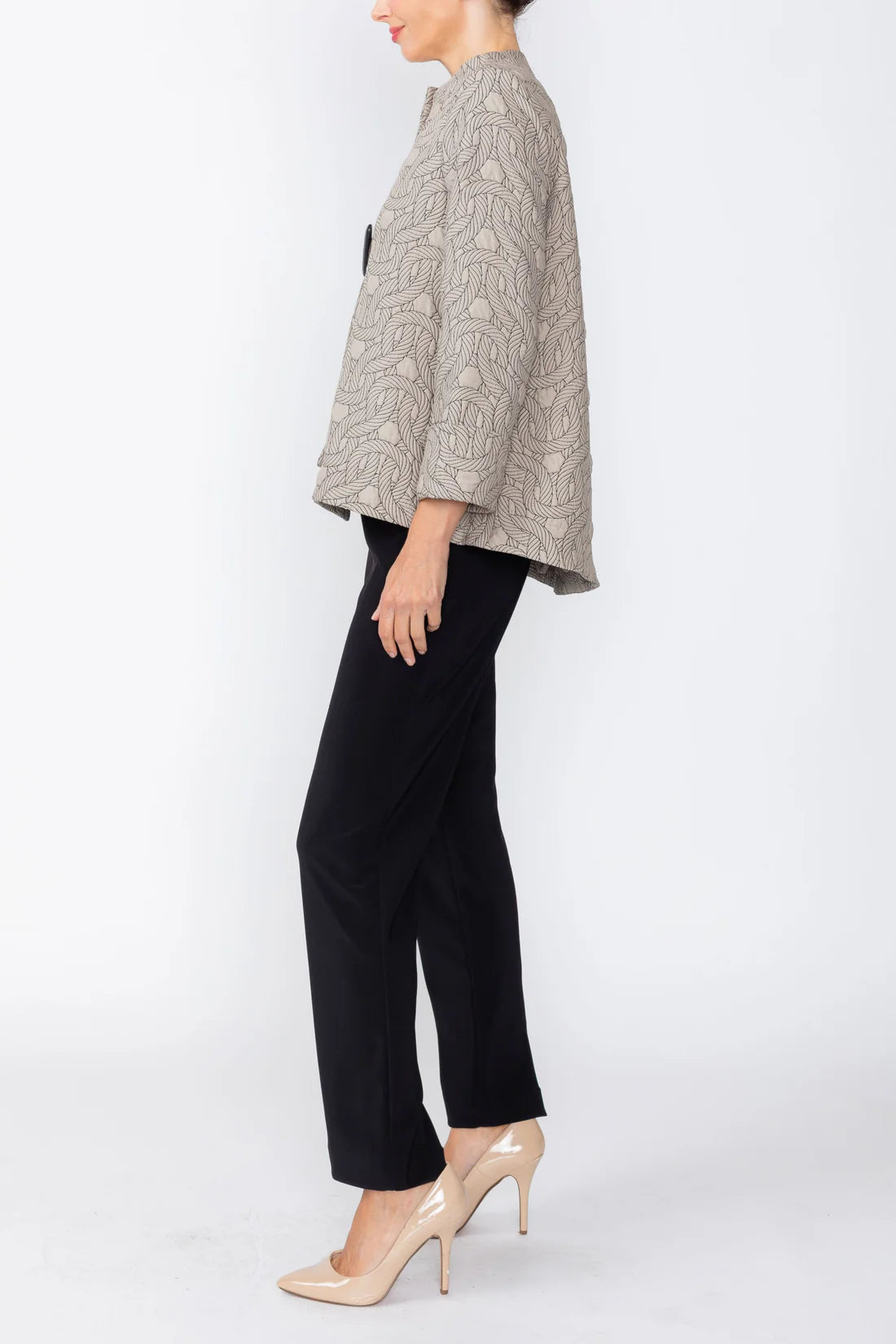 IC COLLECTION Asymmetric One Button Jacket - 8240J - TAUPE