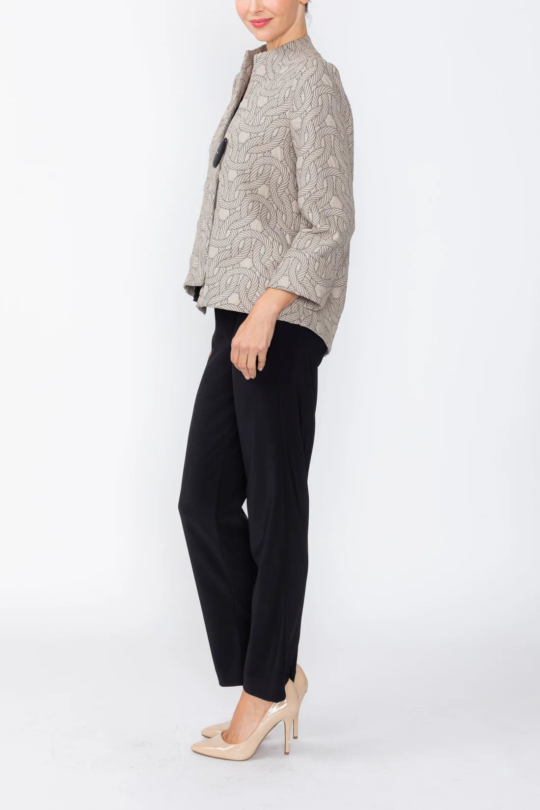 IC COLLECTION Asymmetric One Button Jacket - 8240J - TAUPE