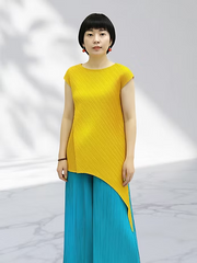 Vanite Couture Asymmetric Cap Sleeve Top - 82575 - YELLOW