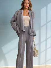 Vanite Couture Textured Open Front Relaxed Jacket - 83579 - GREY