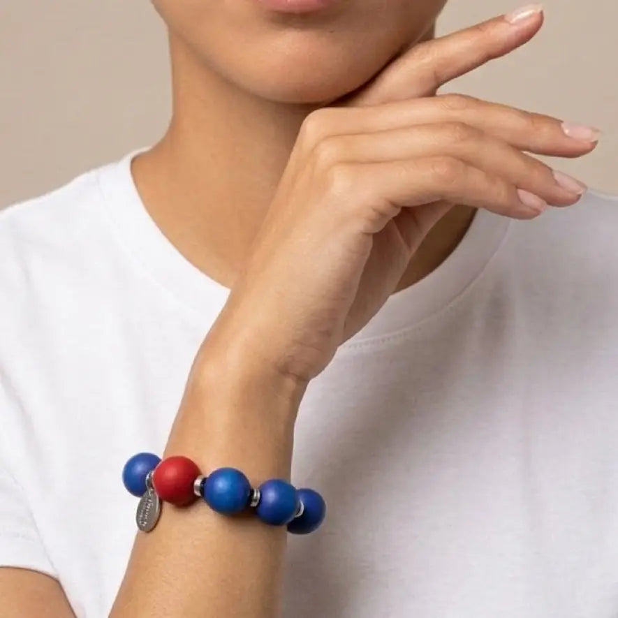 SYLCA Patriot Pop Wood Statement Bracelet - SD26B02 - BLUE
