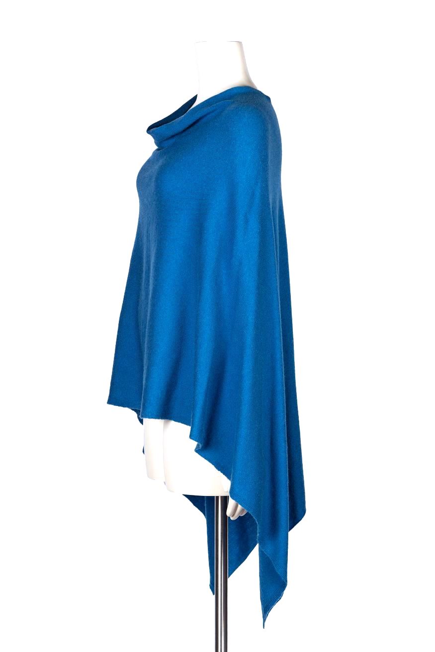 Dolma Cashmere Poncho - AZURE BLUE