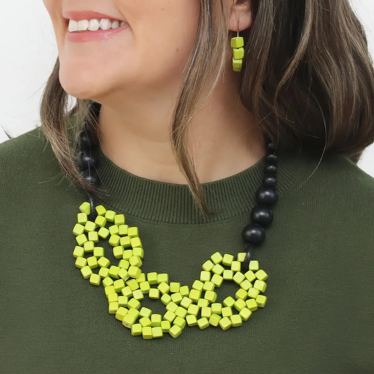 SYLCA Lime Blue Mosaic Statement Necklace - SD26N20 - LIME