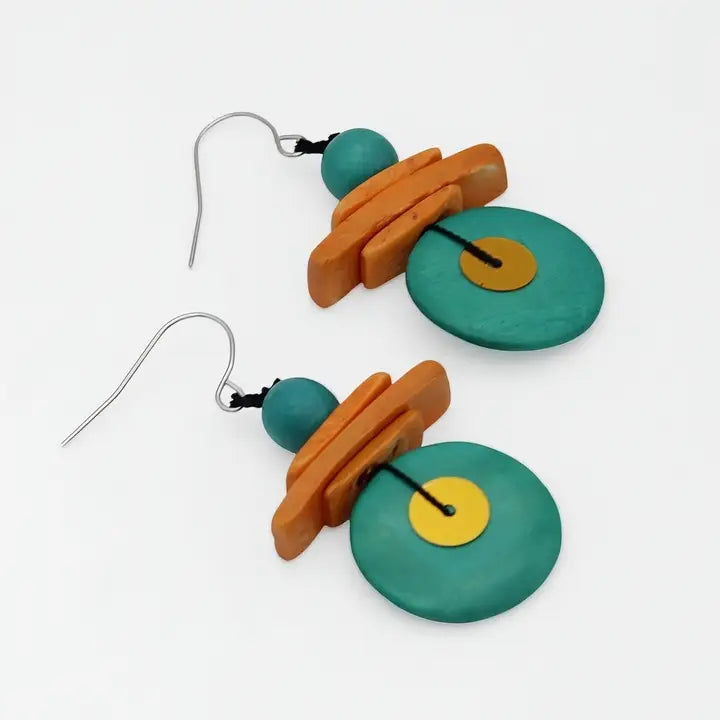 SYLCA Assuta Teal and Orange Drop Earrings - BP25E01 - BP25E01 - TEAL/ORANGE