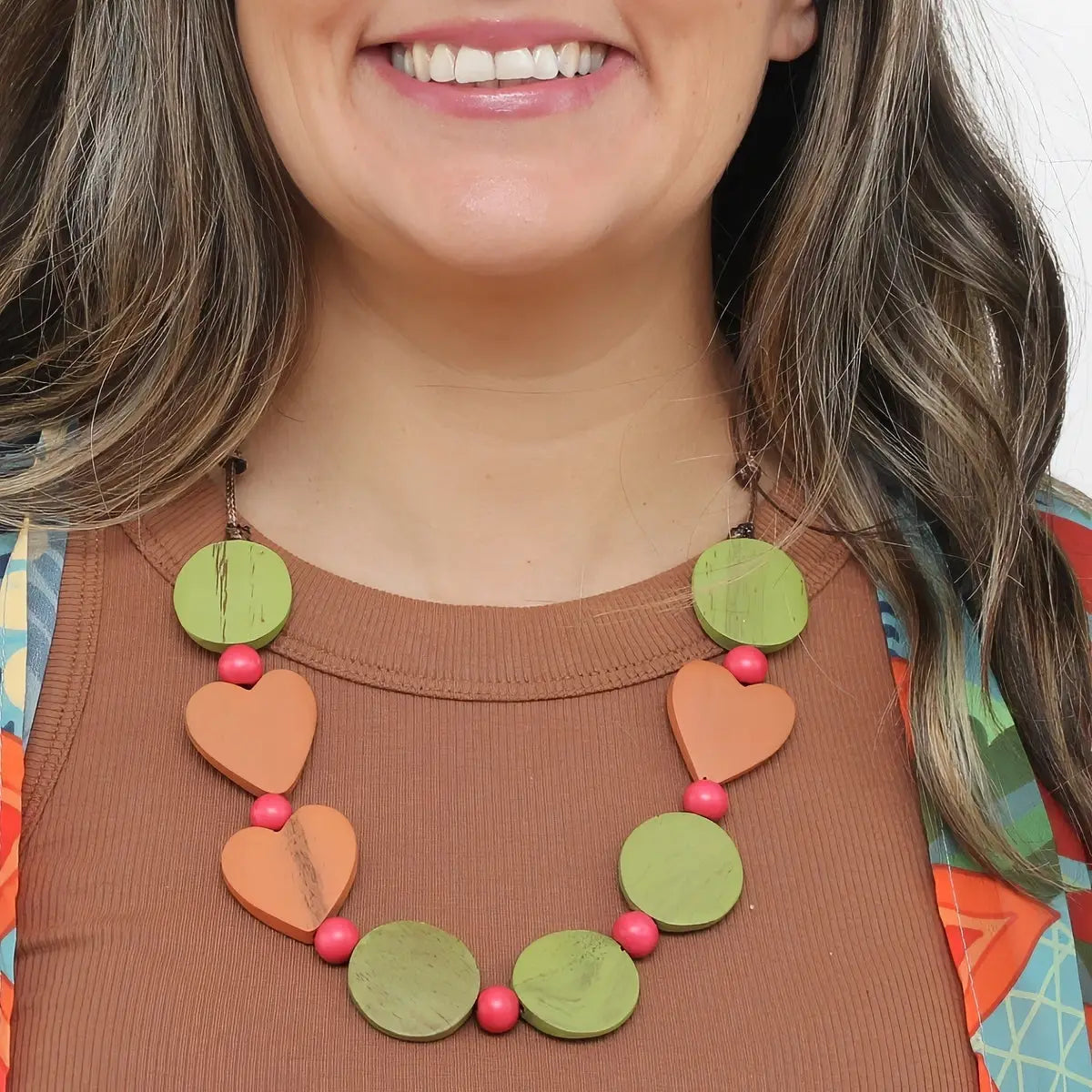 SYLCA Orange and Lime Heartgrain Necklace