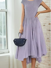 Vanite Couture Pleated and Textured Cap Sleeve Dress - 88076 - GREY