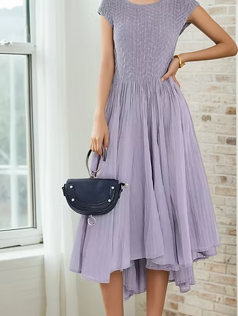 Vanite Couture Pleated and Textured Cap Sleeve Dress - 88076 - GREY