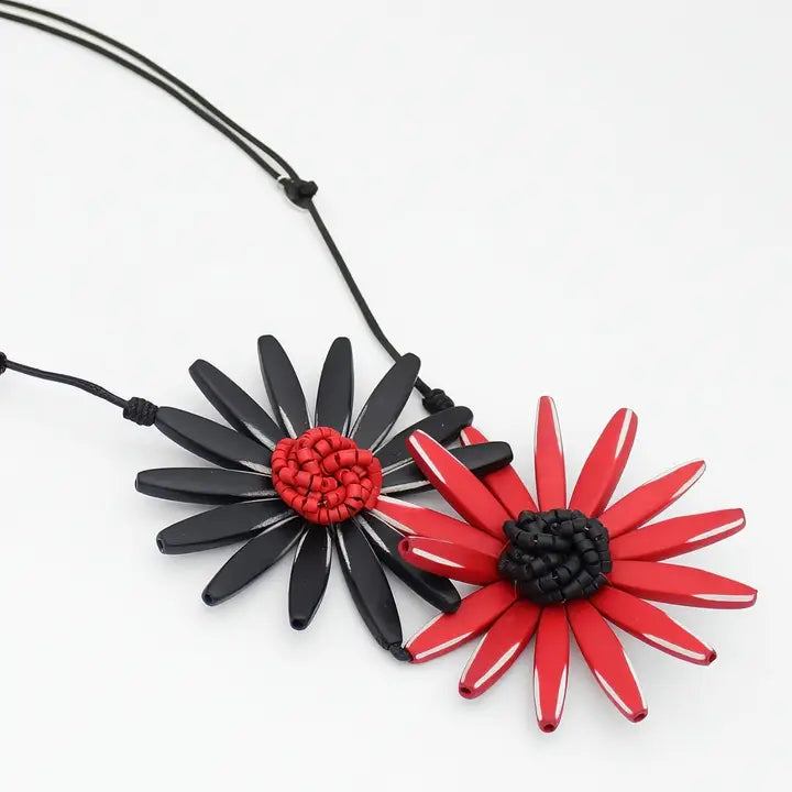 SYLCA Amaya Double Flower Statement Necklace - BP21N16 - BLACK/RED