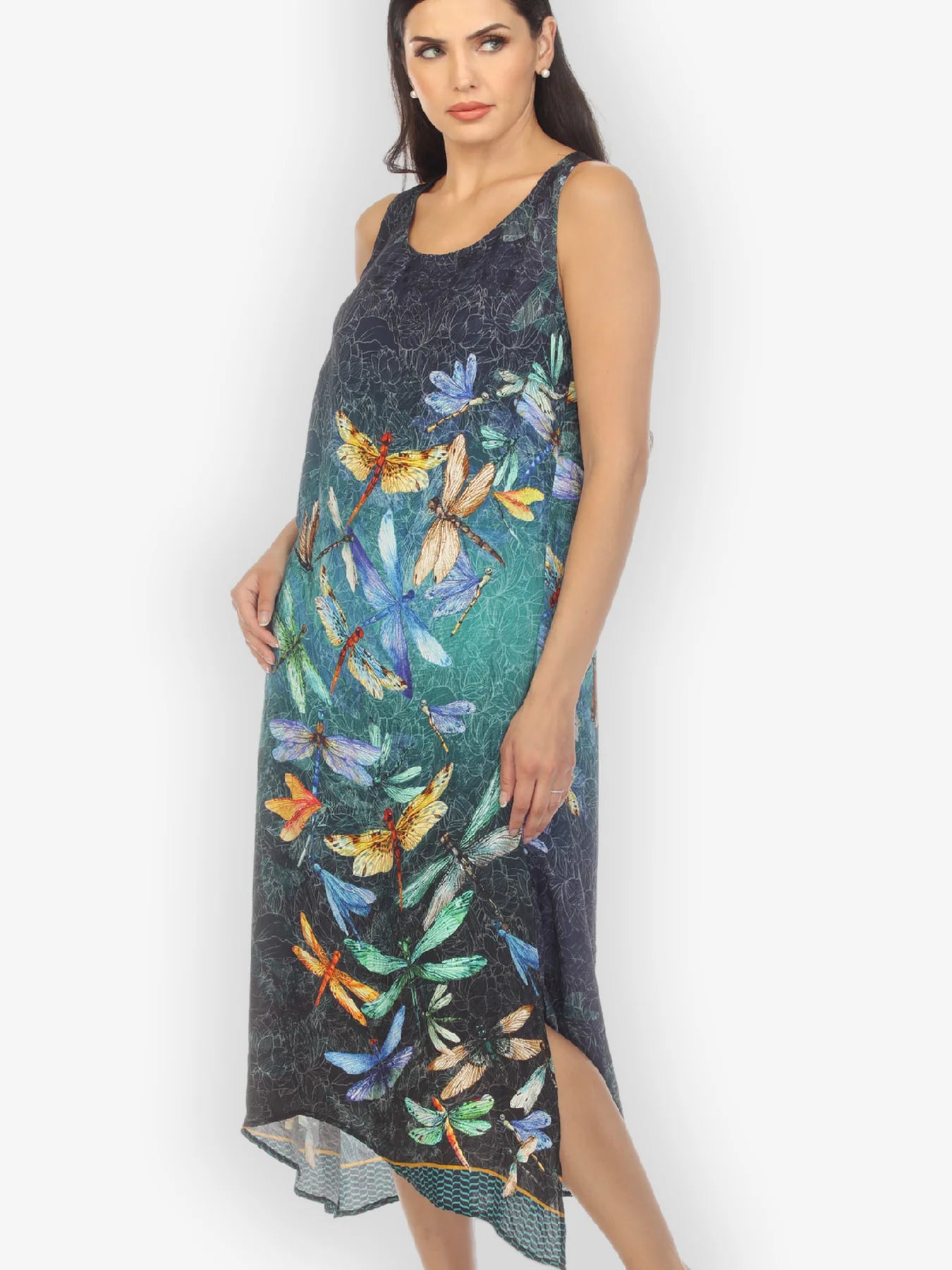 Citron "Colorful Dragonfly" Silk Blend Tank Dress - 8836CD