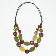 SYLCA Olive Grove Layered Wood Necklace - BP26N18 - OLIVE
