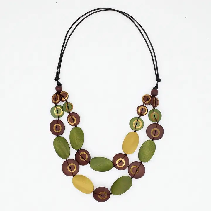 SYLCA Olive Grove Layered Wood Necklace - BP26N18 - OLIVE