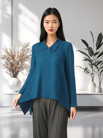 Vanite Couture Button Front Wide Hem Top - 88512 - TEAL