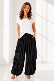Vanite Couture Pleated Flowy Pant - 88514 - BLACK