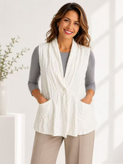 Vanite Couture One Button Crushed Pleated Vest - 88616 - CREAM