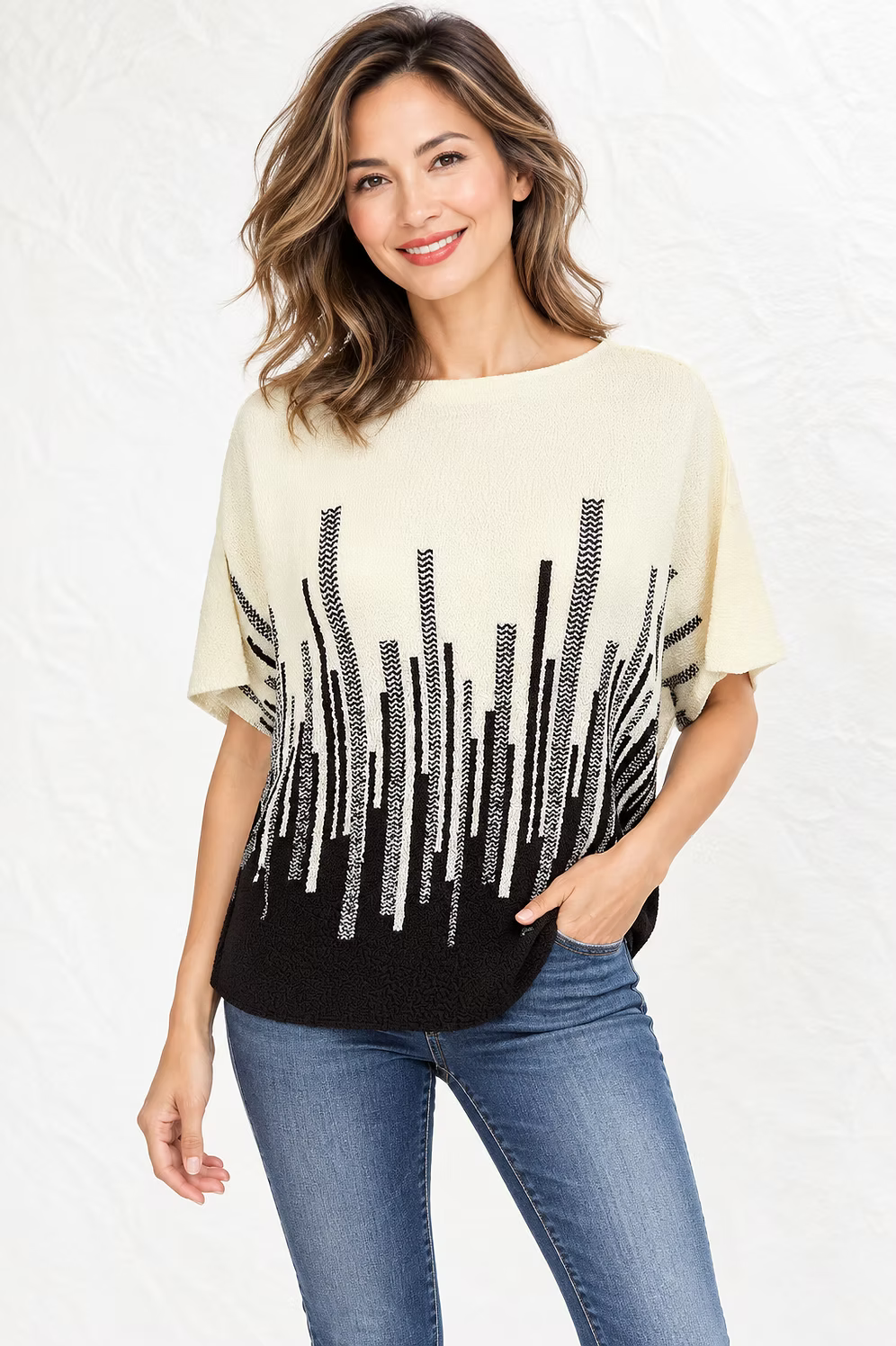 Vanite Couture Patterned Top - 88626-T - CREAM/BLACK