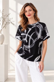 Vanite Couture Swirl Patterned Top - 88629 - BLACK