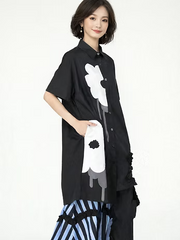 Vanite Couture Oversized Flower Detail Top - 8881 - BLACK FLOWERS