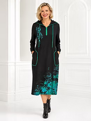 Vanite Couture Hooded Cotton Floral Accent Dress - 8893