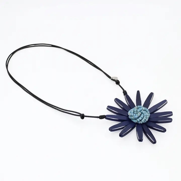 SYLCA Navy Amaya Flower Statement Necklace - BP23N13 - NAVY